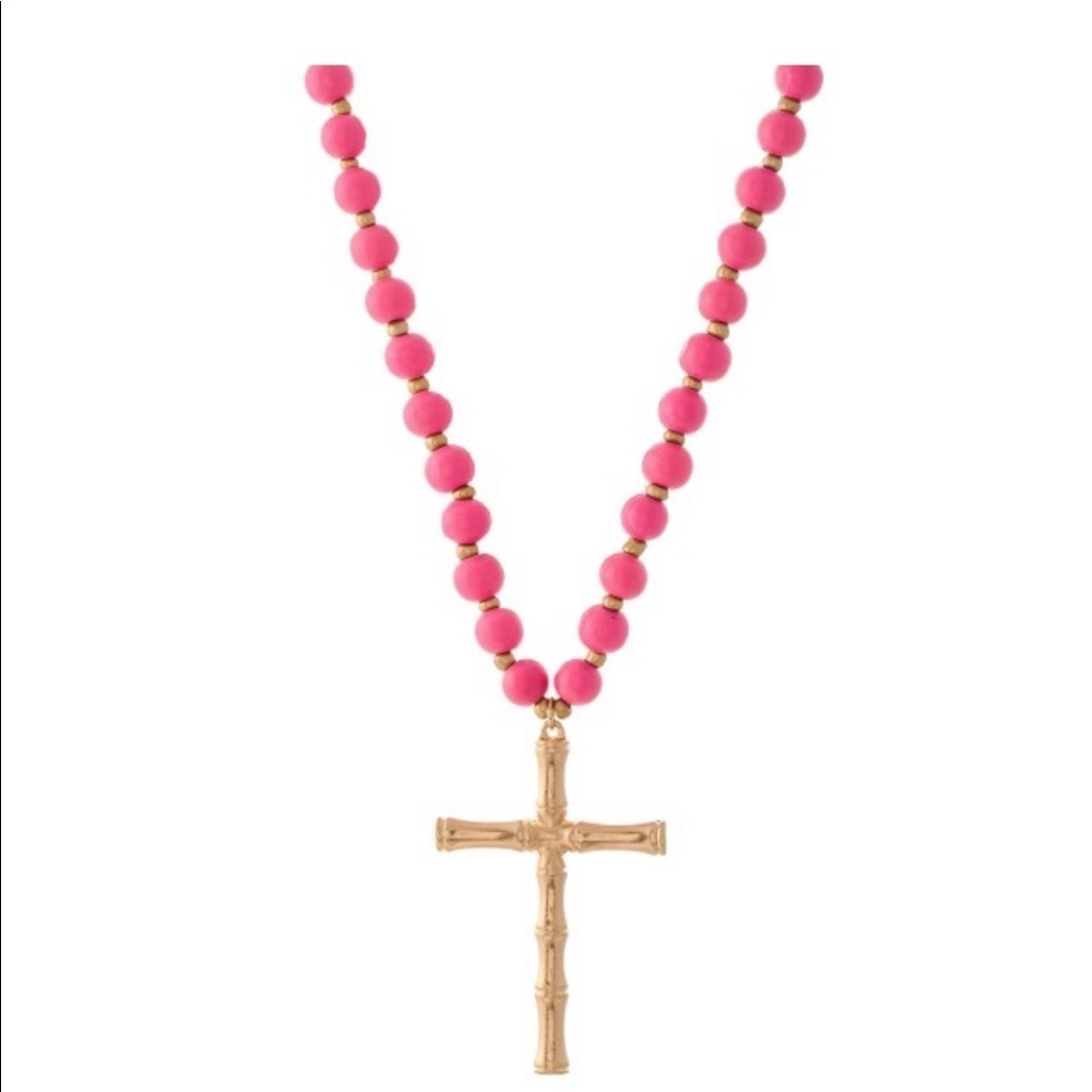Pomina Wood Beaded Bamboo Cross Statement Rosary
